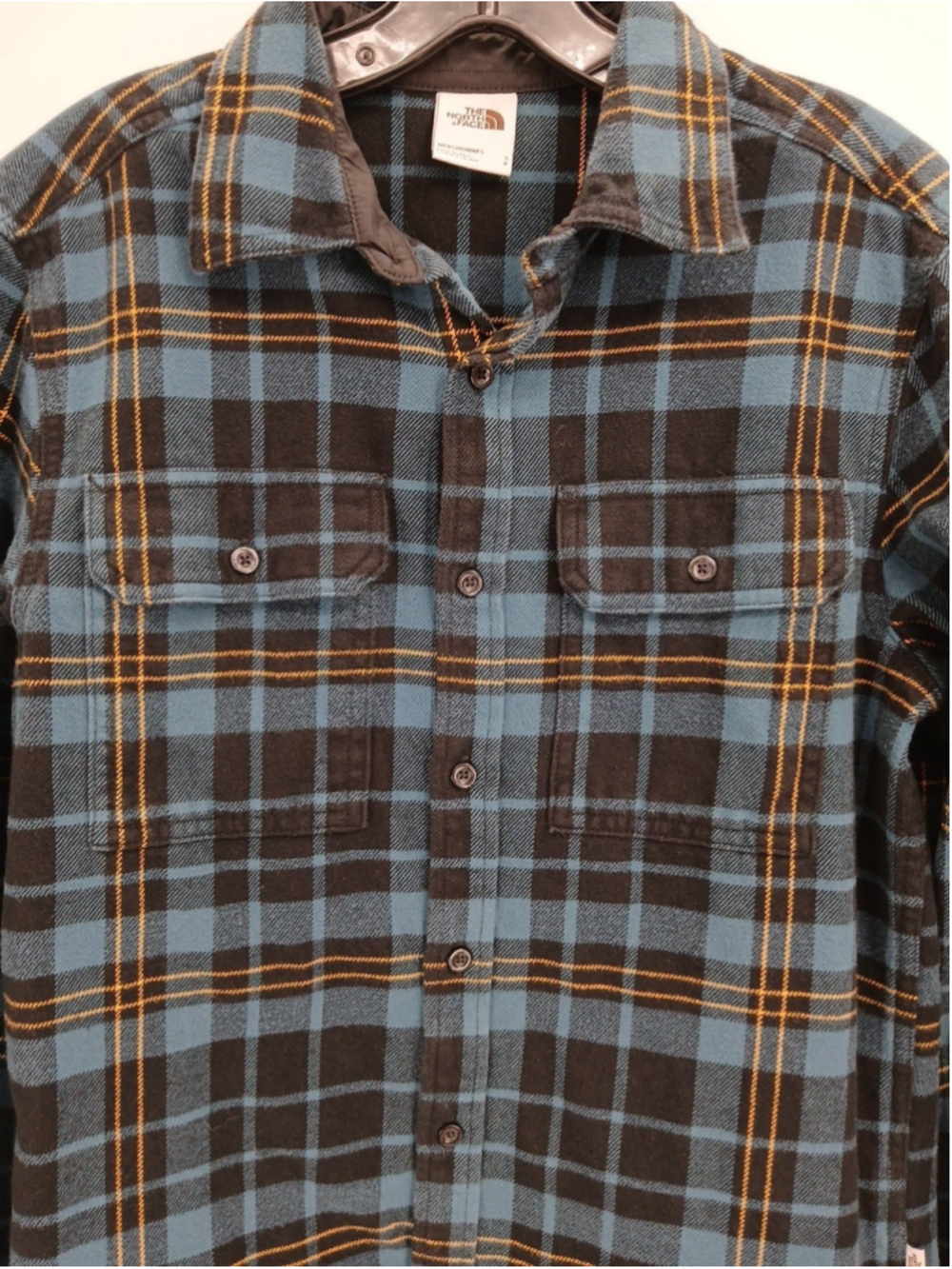 The North Face Long Sleeve Flannel Shirt Men's Small Blue/Yellow Plaid Outdoors - Picture 4 of 5